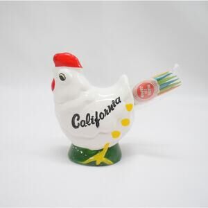 Vintage Ceramic White Chicken Toothpick Holder Cali Farmhouse Trinket Figure